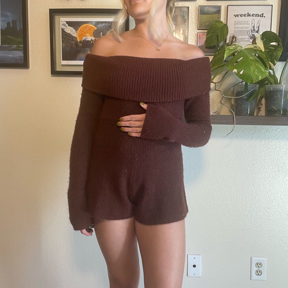Urban Outfitters Chocolate Off-Shoulder Sweater